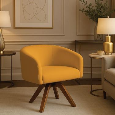 Imagem de Poltrona Sala Base Giratória Madeira Arielle Bouclê D03 - D'rossi Mostarda