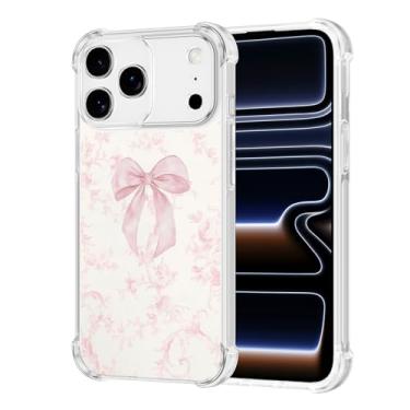 Imagem de Vulfwela Capa para iPhone 17 Pro Max de 16,9 cm com laço rosa claro, estampa de flor de videira vintage, capa de telefone transparente para mulheres e meninas, antiamarelamento, antiqueda, à prova de