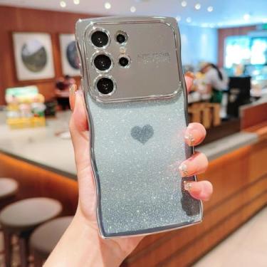 Imagem de Capa de celular Love Glitter Wave com janela grande para Samsung Galaxy S25 S24 S23 S22 Ultra Plus S23 FE S24 FE S25 Edge 5