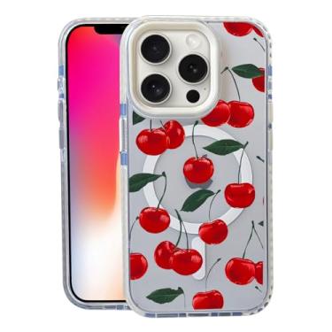 Imagem de Capa Leaf Cherry para iPhone 14 Pro, compatível com MagSafe, capa fosca macia e fina, à prova de choque, antiimpressões digitais, antiamarelamento, antiarranhões, capa magnética para Apple, engraçada