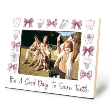 Imagem de Yomisex Porta-retrato para dentistas, 10 x 15 cm, porta-retratos para assistente de higiene dental, porta-retratos de dentista com laço rosa para mesa de mesa, decoração de parede, rosa
