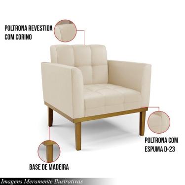 Imagem de Kit 2 Poltronas Decorativas Pés Fixo Em Madeira Castanho Pu Bege