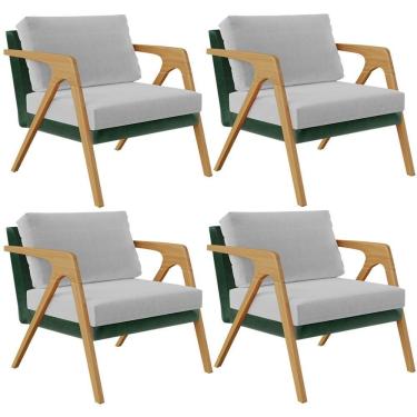 Imagem de Kit 04 Poltronas Sala L02 Facto Verde Musgo Linho Cinza