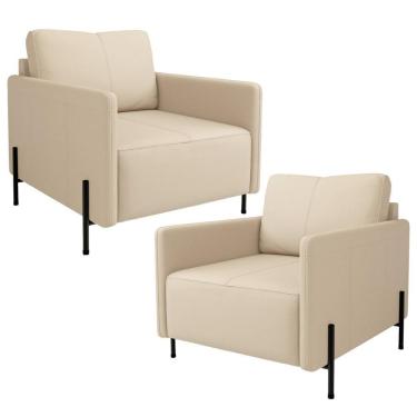 Imagem de Kit 2 Poltronas Decorativa Para Sala Living Pés Industrial Domani L06 Couro Nude - Lyam Decor