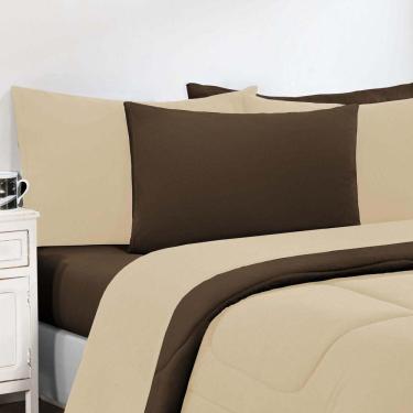 Imagem de Kit Edredom + Jogo De Lençol Malha 100% Algodão Gran Moratta 7 Peças Casal - Palha -marrom