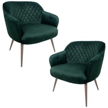 Imagem de Kit 2 Poltronas Kitana Pés Champagne Palito Veludo Verde