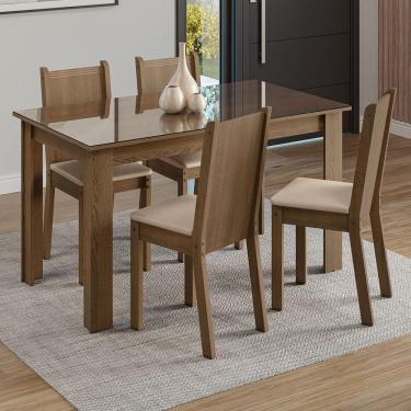 Imagem de Conjunto Sala De Jantar Mesa Tampo De Vidro 4 Cadeiras Rustic/sintético Bege Kiara Madesa Rustic/bege