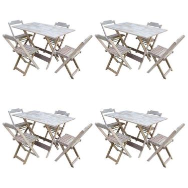 Imagem de Kit 4 Conjuntos De Mesa Com 4 Cadeiras De Madeira Dobravel 120X70 Sem Pintura/Crua - Marrom