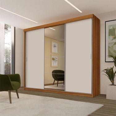 Imagem de Guarda Roupa Casal Ambiente ímola 3 Portas De Correr Com Espelho Carvalho Off White Pina - Luapa