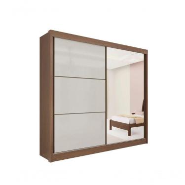 Imagem de Guarda Roupa Titanium 2 Portas 6 Gavetas Com Espelho Com Pés D' Doro Castanho/off White