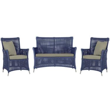 Imagem de Jogo Sofá E 2 Poltronas Igapó Alumínio Fendi E8 Trama Azul