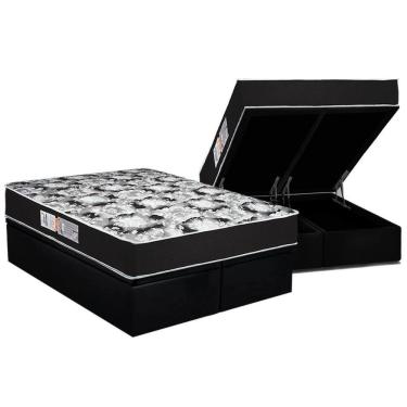 Imagem de Cama Box Baú Queen: Colchão Espuma D45 Luckspuma Gran Luck Pro + Base Crc Suede Black(158X198)