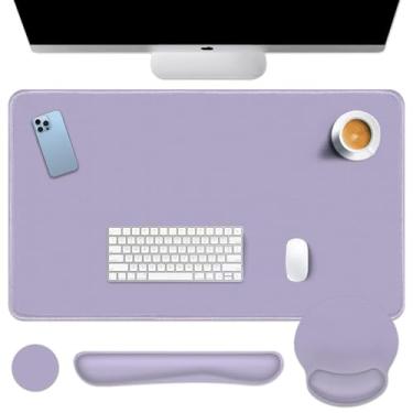 Imagem de Britimes Conjunto de mouse pad roxo roxo 4 em 1 grande mousepad + apoio de pulso para teclado + descanso de pulso para mouse + porta-copos design ergonômico para computador de escritório doméstico 90