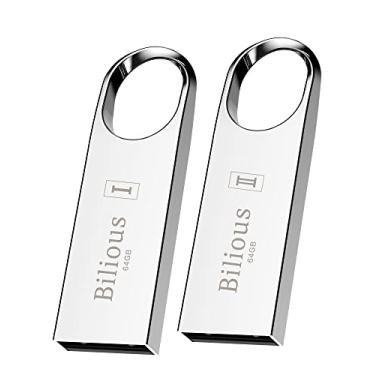 Imagem de Pen drive USB, pen drive Bilious portátil com design de chaveiro, cartão de memória em U, à prova d'água para armazenamento e backup (64 GB, pacote com 2)