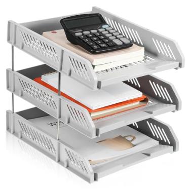 Imagem de Multi Tier Document Organizer Tray Space Saving Hollow Out Plastic File Holder for Desk and Shelf Sturdy Desktop Office Storage with Triple Design Efficient File Sorting