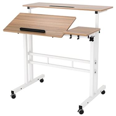 Imagem de DlandHome Carrinho de mesa móvel com altura ajustável para sentar em pé, mesa de trabalho, mesa móvel, carvalho, 101-2-OK