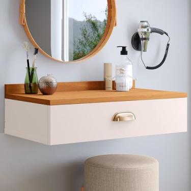 Imagem de Penteadeira Suspensa Pequena com Gaveta e Puxador Concha Decoração Quarto e Camarim (Off White/Cinam.)