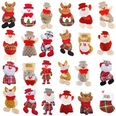 Imagem de Kit 10 Enfeites Natalinos de Pelúcia, Pendentes Decorativos para Árvore de Natal, Papai Noel e Rena, 16cm,