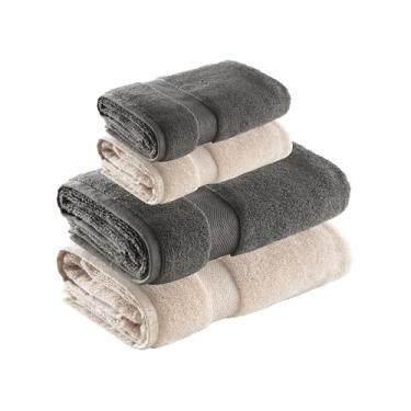 Imagem de Jogo de Toalhas Super Soft Zero Twist 4 Pe�as � Banh�o e Rosto � 500g/m� � Toque Macio, Alta Absor��o e Secagem R�pida � Altihaus (Bege/Chumbo)