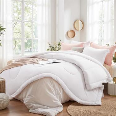 Imagem de SunStyle Home Conjunto de edredom King Size – 3 peças de edredom reversível, tamanho king, leve com 1 edredom alternativo e 2 fronhas para todas as estações, branco