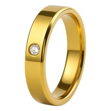 Imagem de Aliança Anel Dourado Tradicional 2mm Com Zircônia Aço Inox - Nevatto A