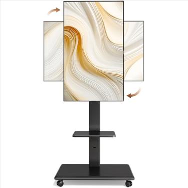 Imagem de ECOTINY Suporte de TV com base de aço para TVs de 93 a 86 polegadas de até 50 kg, suporte de TV móvel giratório e inclinado e giratório com painel de armazenamento de Pegboard, carrinho de TV portátil