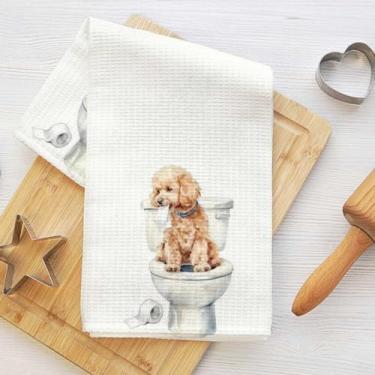 Imagem de Toalhas de cozinha para cães Poodle humorístico, toalha de prato decorativa de microfibra absorvente, toalhas de mão de waffle para cozinha, casa, banheiro, presentes para amantes de cães