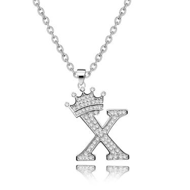 Imagem de Colar com pingente de alfabeto de prata, letra A-Z com design de coroa, fofo, nome personalizado, joia estilo hip hop, zircônia cúbica brilhante, presente com inicial grande para homens e mulheres