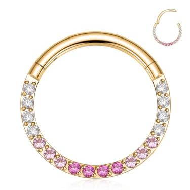 Imagem de GAGABODY Anel de septo, brincos de calibre 16 Daith, joias de aço cirúrgico, anéis de nariz articulados, argola de nariz, argola de hélice, joia de piercing de torre, Sem Pedra Preciosa