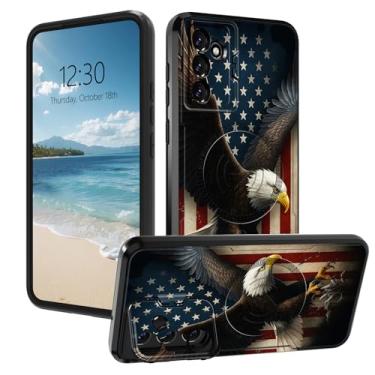 Imagem de AIRWEE Capa magnética robusta para Samsung Galaxy A15 5G, capa protetora de camada dupla à prova de choque com suporte de câmera oculta para Galaxy A15 5G de 6,5 polegadas, bandeira americana águia