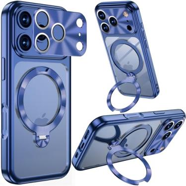 Imagem de Capa de metal galvanizado para iPhone 17 Pro Max com anel magnético de metal giratório 360 CD com suporte para Magsafe polido fino transparente com capa de câmera, capa militar de proteção contra