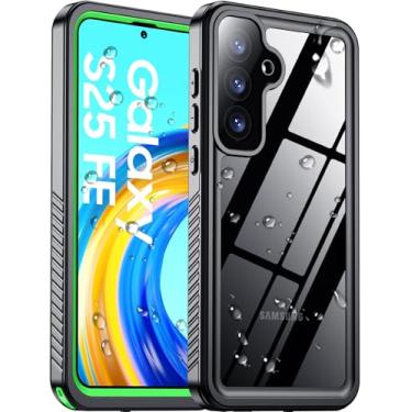 Imagem de Temdan Capa impermeável para Samsung Galaxy S25 FE, [proteção contra quedas de grau militar] [IP68 debaixo d'água] Capa resistente à prova de choque de corpo inteiro para S25 FE de 6,7 polegadas verde