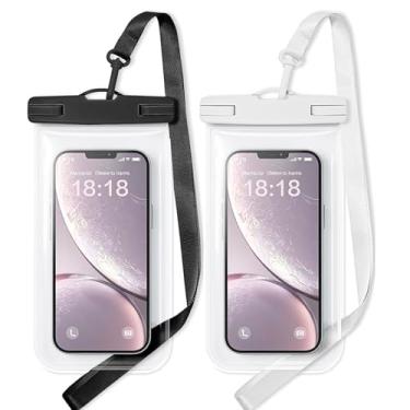 Imagem de Bolsa de telefone à prova d'água compatível com iPhone 16/15 Pro Max e Galaxy S24+/S23 7 polegadas capa de telefone à prova d'água com cordão, IPX8 itens essenciais para viagem na praia, preto e