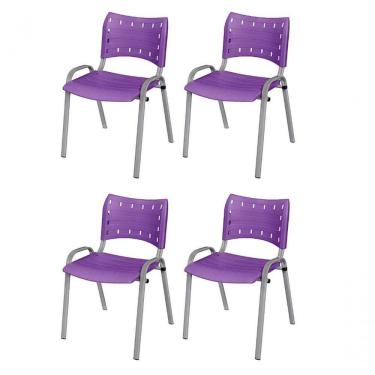 Imagem de Cadeira Iso Base Cinza, Igreja, Escola, Escritório -violeta Kit 4 Peças