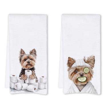 Imagem de Cabana Bro Toalhas de mão engraçadas de banheiro Yorkshire Terrier, presentes de Yorkie para mulheres, toalhas de mão engraçadas de cachorro Yorkie para spa yoga banheiro decoração de banheiro