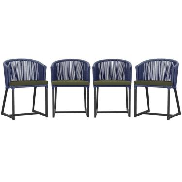 Imagem de 4 Cadeiras De Jantar Noronha Preta Corda Náutica E13 Trama Azul