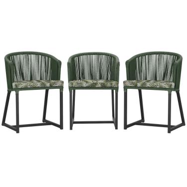 Imagem de 3 Cadeiras De Jantar Noronha Preta Corda Náutica E5 Trama Verde