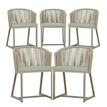 Imagem de 5 Cadeiras De Jantar Noronha Fendi Corda Náutica E3 Trama Rami