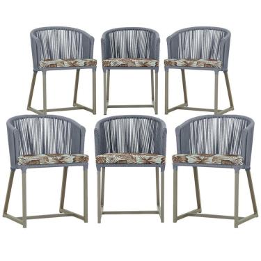 Imagem de 6 Cadeiras De Jantar Noronha Fendi Corda Náutica E6 Trama Prata
