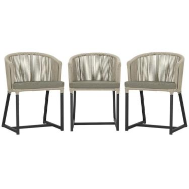 Imagem de 3 Cadeiras De Jantar Noronha Preta Corda Náutica E8 Trama Rami