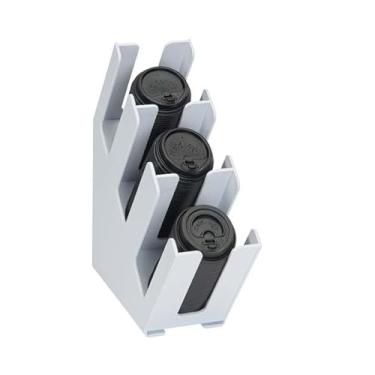 Imagem de Dispense-RITE LID-3WT Organizador de copo e tampa de bancada de três seções, serve para copos e tampas de 170 a 1,247 g, design compacto de 14 cm de largura, estrutura de poliestireno branco durável