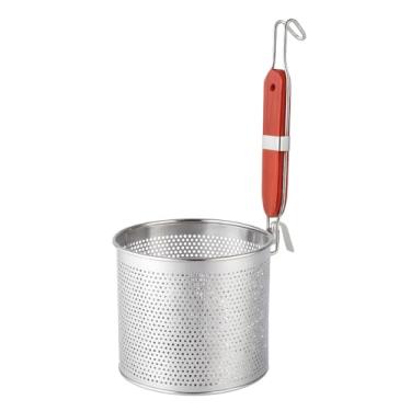 Imagem de Cesta de macarrão de malha para panela, escorredor com cabo redondo de madeira coador de aranha de malha de aço inoxidável para macarrão macarrão bolinho de vegetais