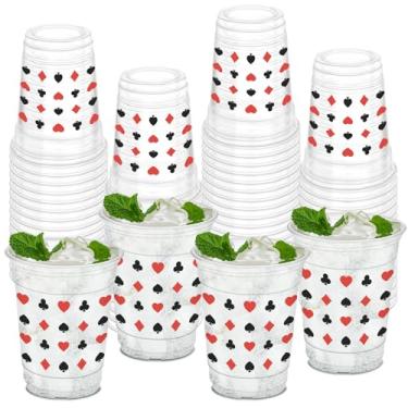 Imagem de HYMENEX 50 peças de copos temáticos de cassino, copos de plástico para festa de pôquer de 340 g para decorações de festa de cassino Las Vegas Night Poker com tema de jogos e artigos de festa