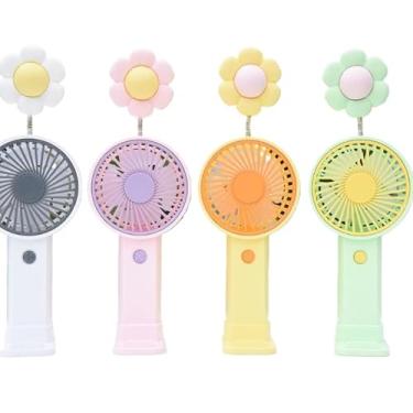 Imagem de Mini Ventilador de Mesa USB com Luz LED - Ventilador Portátil e Luminária com Design de Bichinhos para Escritório, Quarto e Viagem(Ventilador Florzinha)