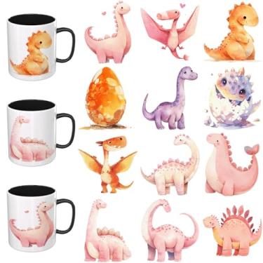 Imagem de Adesivos de animais fofos UV DTF - 12 folhas de dinossauros fofos UV DTF copo envoltório para canecas de vidro café, decalques DIY para copos, esfregar à prova d'água em transferências para artesanato