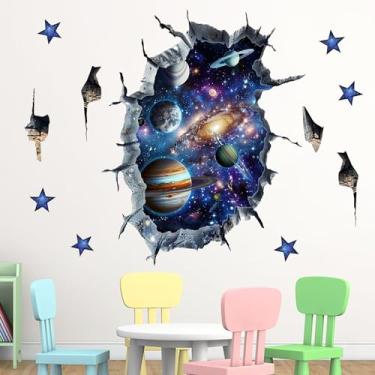 Imagem de Mfault Outer Space 3D Broken Wall Decals Stickers, Universe Galaxy Planets Stars Nursery Decorations Kids Bedroom Art, Solar System Baby Boys Toddlers Playroom Home Decor