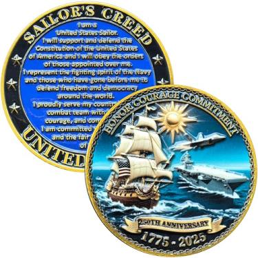 Imagem de USA-Navy Challenge Coin 1.77" Zinc Alloy with Case – Honor Courage Commitment Ship & Carrier Front, Sailor's Creed Back, Anniversary Tribute Pocket Token Gift for Veterans