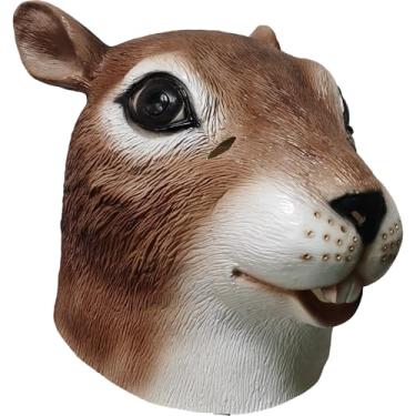 Imagem de Xanmmdylum Esquilo Headgear Animal Cosplay Esquilo Máscara de Látex Capuz, Adereços de Máscara de Fantasia Cosplay de Dia das Bruxas, Adulto