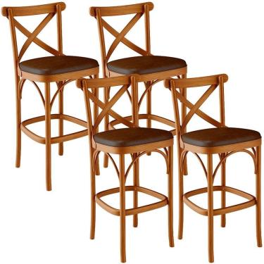 Imagem de Kit 04 Banquetas Altas Cozinha Bancada Bar Sala Jantar Estofada ávila L02 Couríssimo Marrom - Lyam