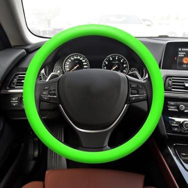 Imagem de HQRNYP Capa de volante de carro, protetor de volante de silicone antiderrapante de 33 a 36 cm, acessórios para carro, textura de couro macio, capa protetora para a maioria dos carros (verde)